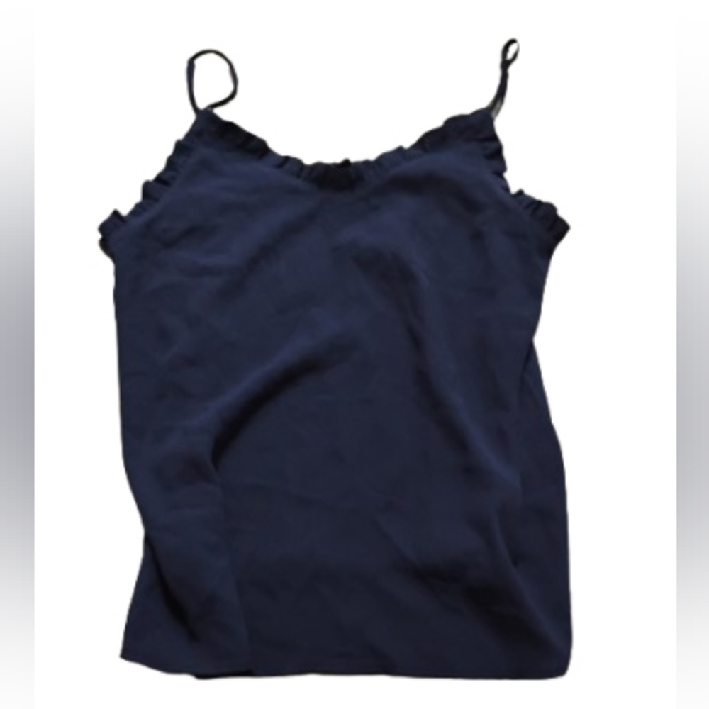 Halogen Womens Navy Blue Ruffled Edge Neckline Camisole Top Sz XS
